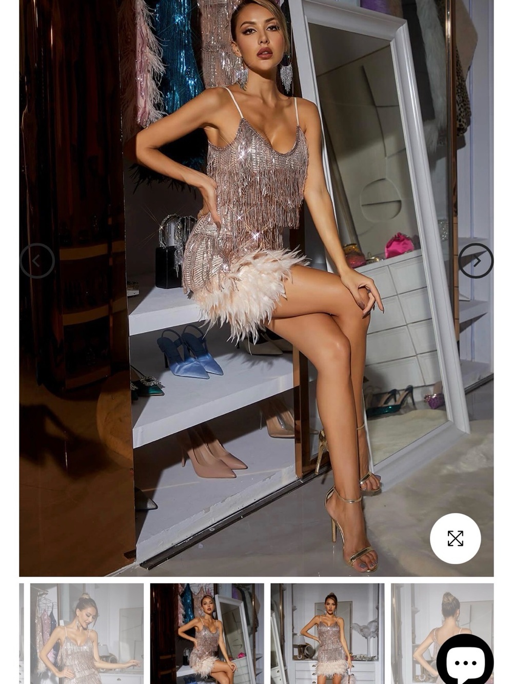 Austyn Tassel Feather Mini Dress In Champagne (new with tags, never worn) - Picture 4 of 7